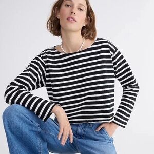 J. Crew Black and White Striped Cropped Boatneck Shirt
